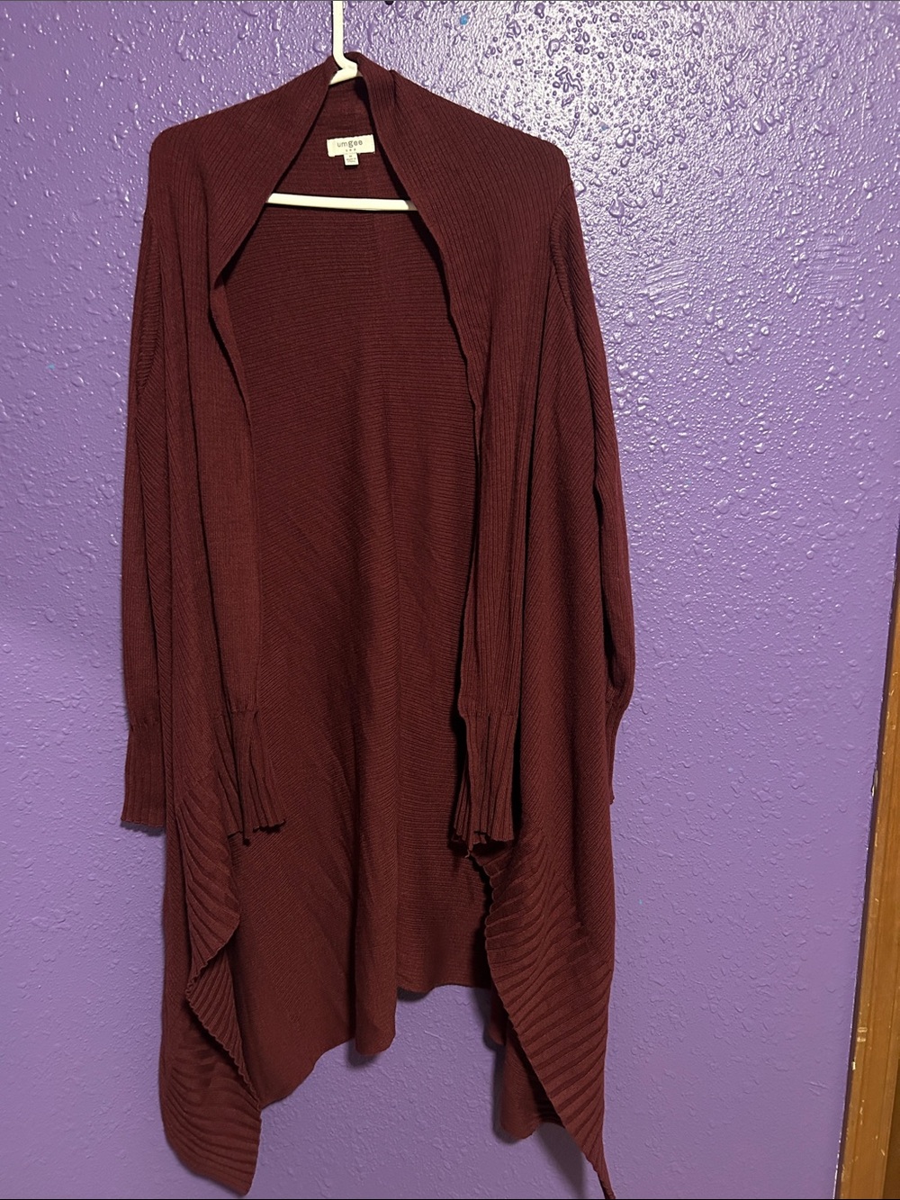 Umgee Open-Front Draped Cardigan - Burgundy